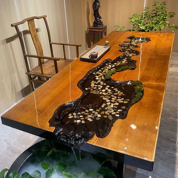 實木大板景觀循環流水茶台