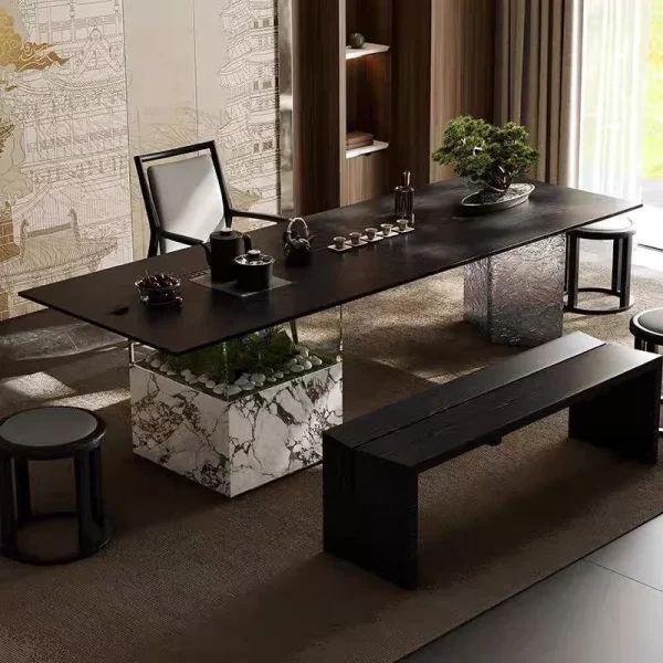 現代簡約穿衣綠植觀景茶台